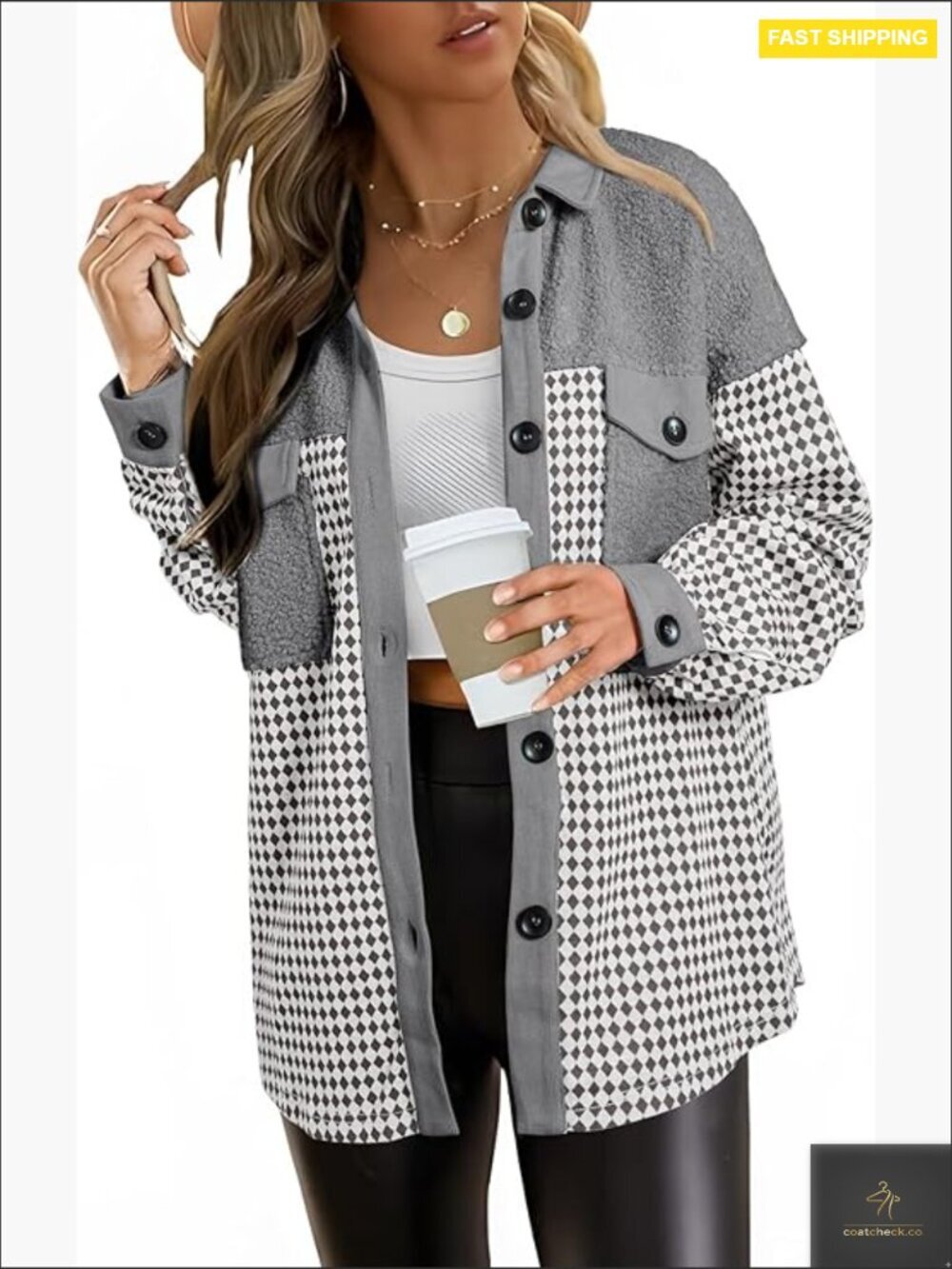 Casual Long Sleeve Button Down Plaid Shacket Oversized Lightweight Jacket for